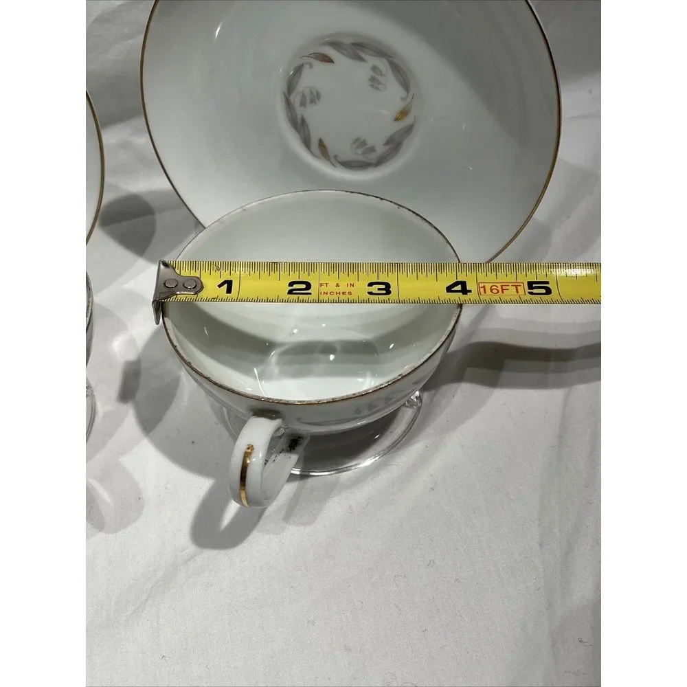 Kaysons Fine‎ China Golden Fantasy Set of 2 Teacup And Saucers White Gold Trim